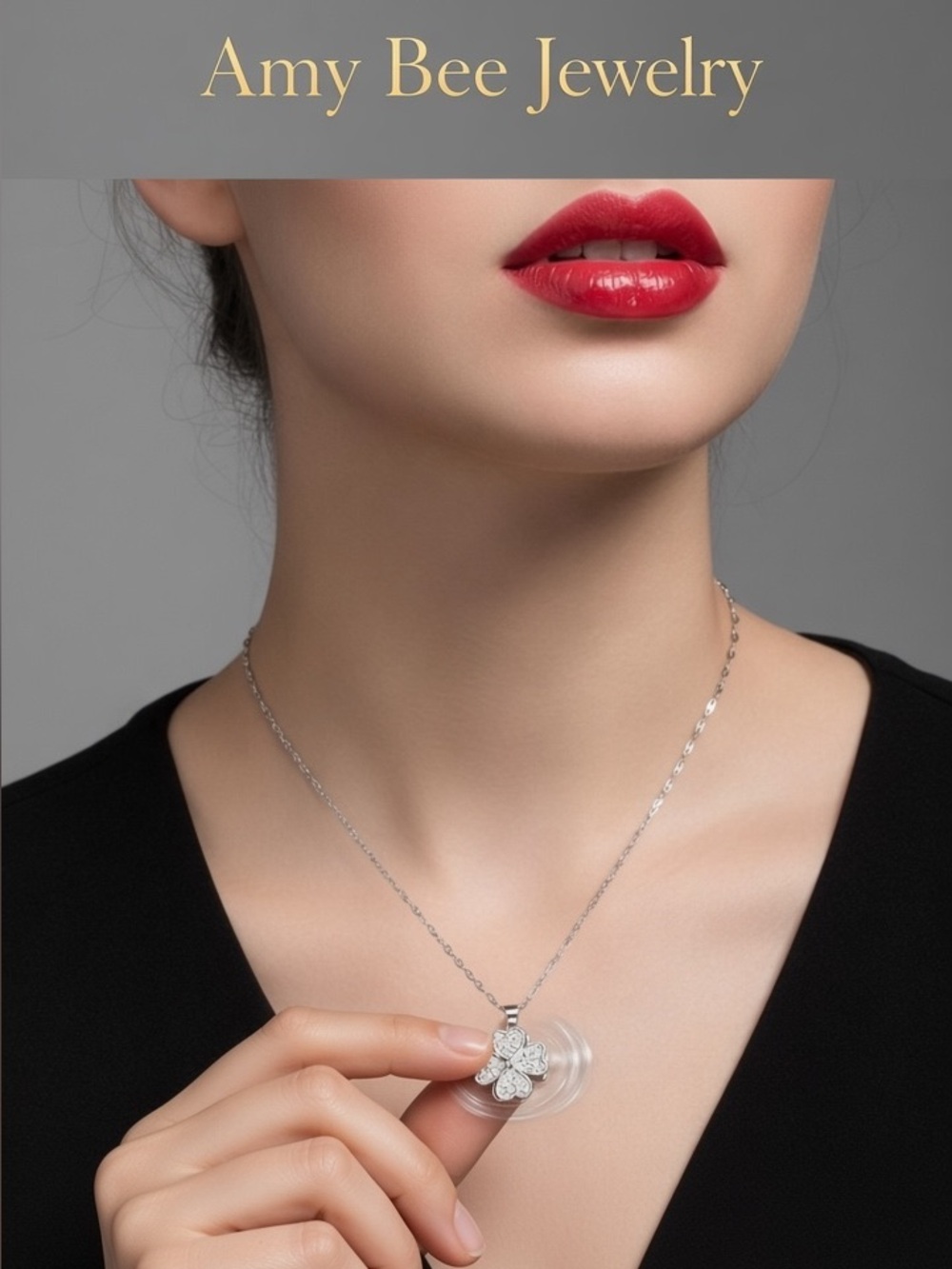 18k White Gold Plated Four leaf clover charm fidget necklace. New